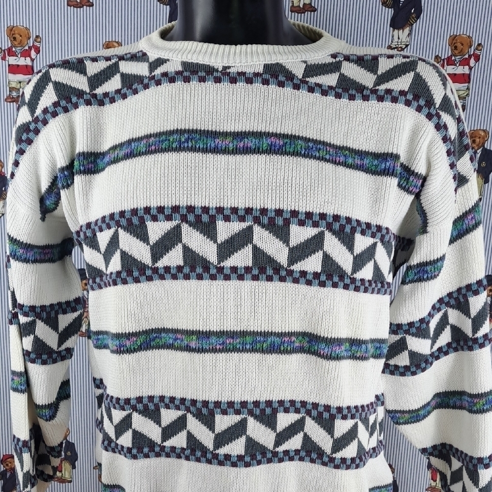 Vintage London Fog Towne Women's grandma stripe white LG tight knit sweater